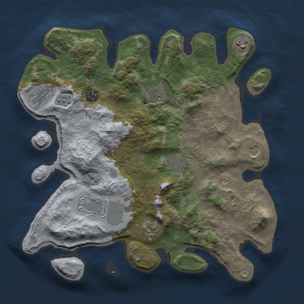 Rust Map: Barren, Size: 3500, Seed: 42984299, 12 Monuments