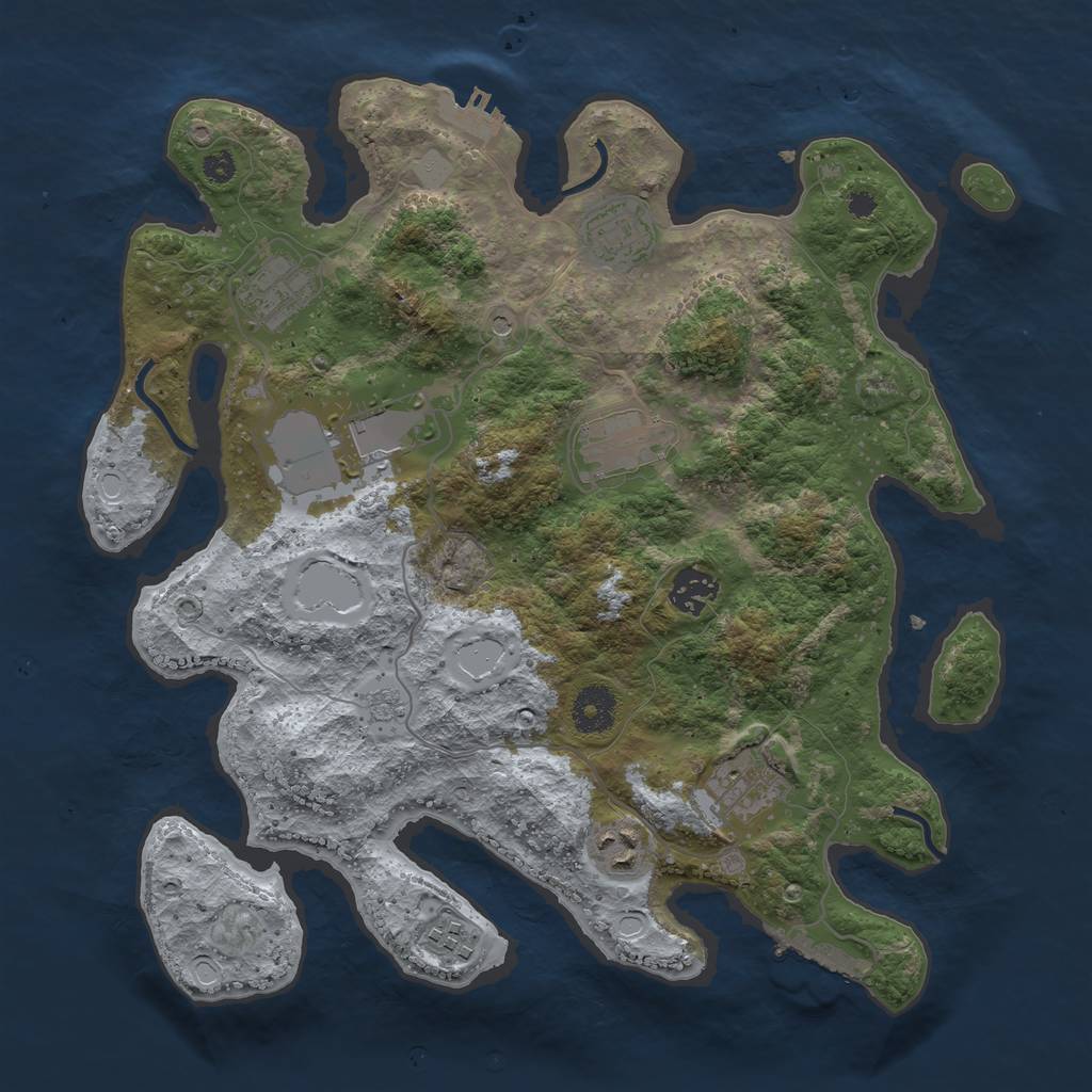 Rust Map: Procedural Map, Size: 3500, Seed: 2090320405, 17 Monuments