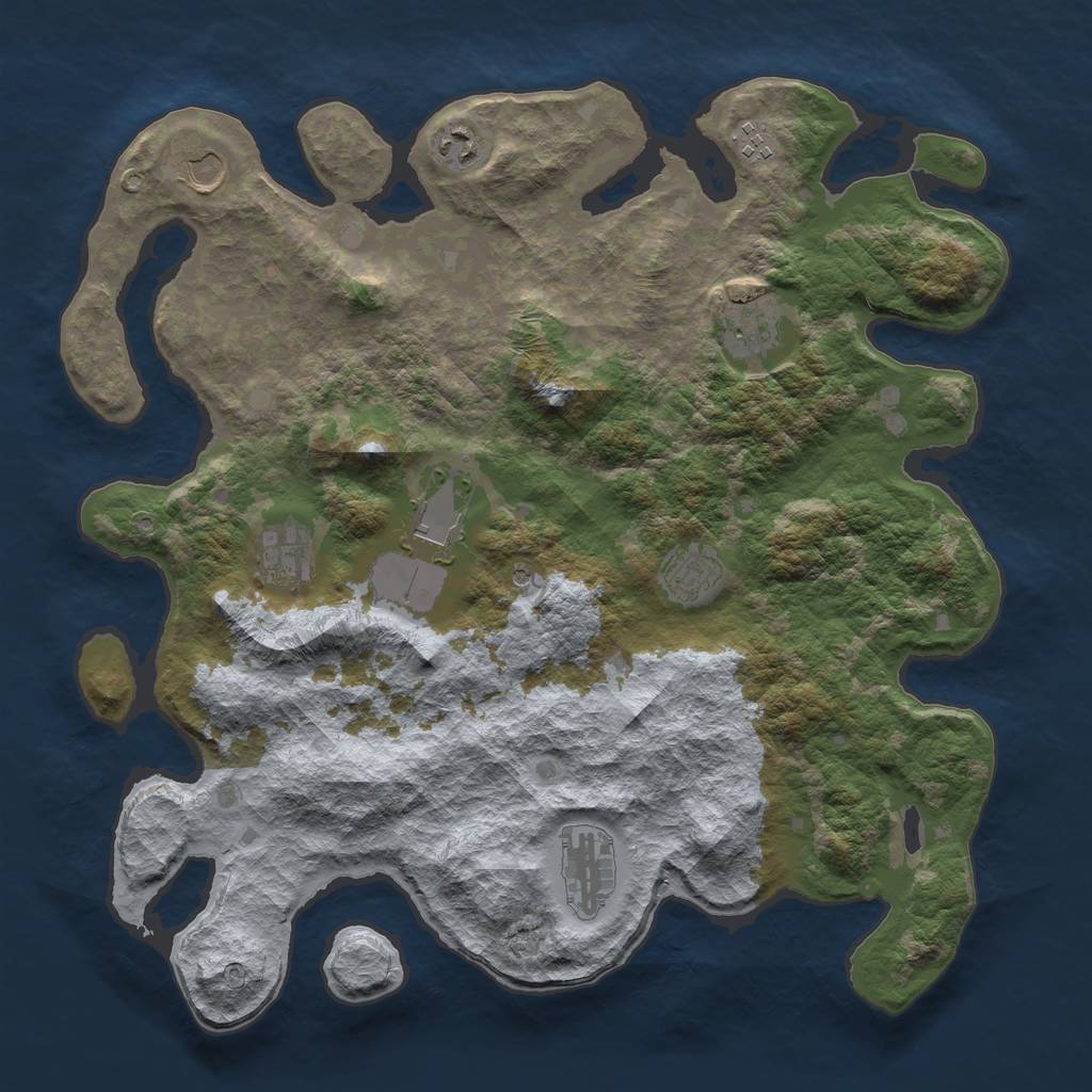 Rust Map: Barren, Size: 4000, Seed: 1453, 11 Monuments