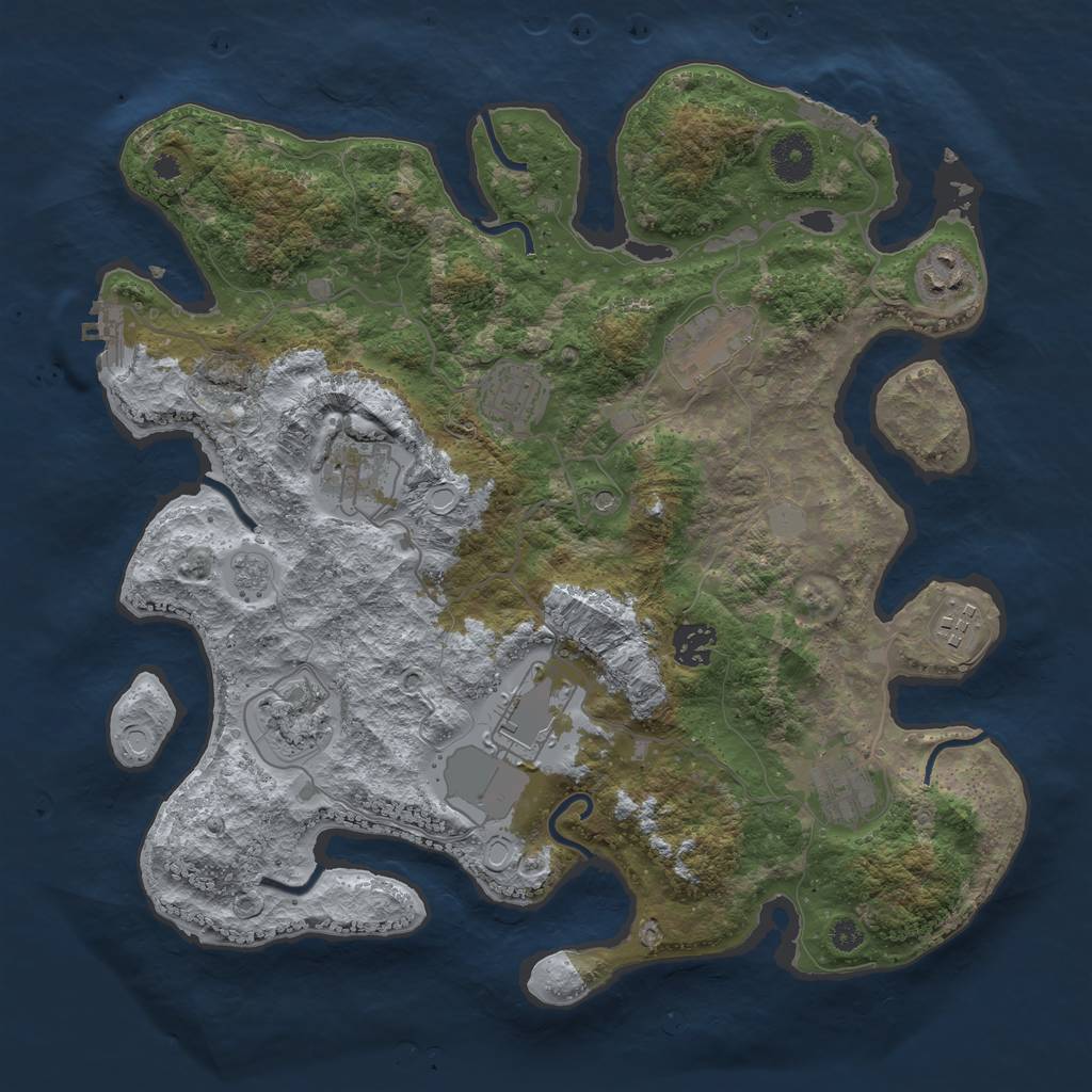 Rust Map: Procedural Map, Size: 3600, Seed: 2120660869, 18 Monuments