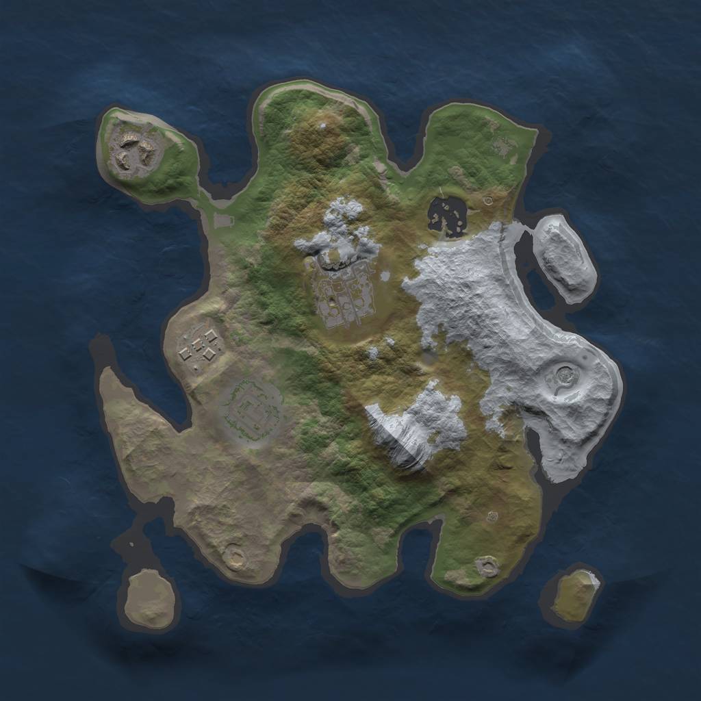 Rust Map: Barren, Size: 2500, Seed: 16121, 8 Monuments