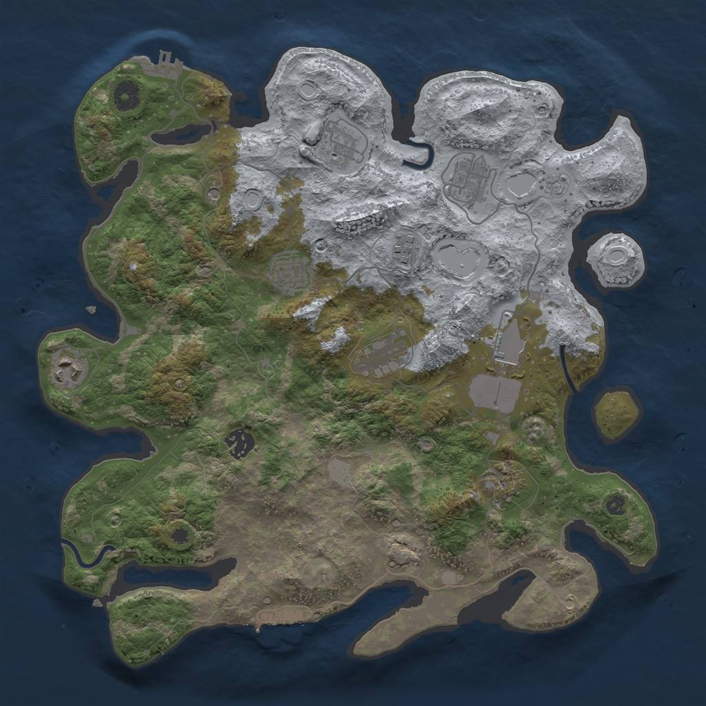 Rust Map: Procedural Map, Size: 3700, Seed: 1460982189, 18 Monuments
