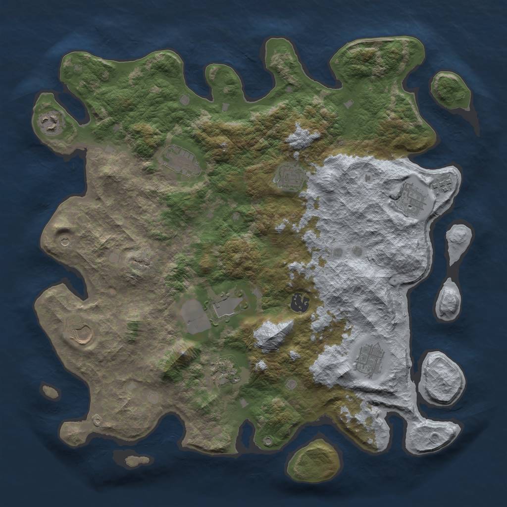 Rust Map: Barren, Size: 4000, Seed: 2081467334, 13 Monuments