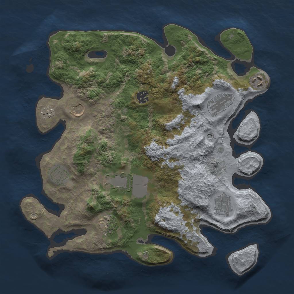 Rust Map: Barren, Size: 3500, Seed: 1091302761, 12 Monuments