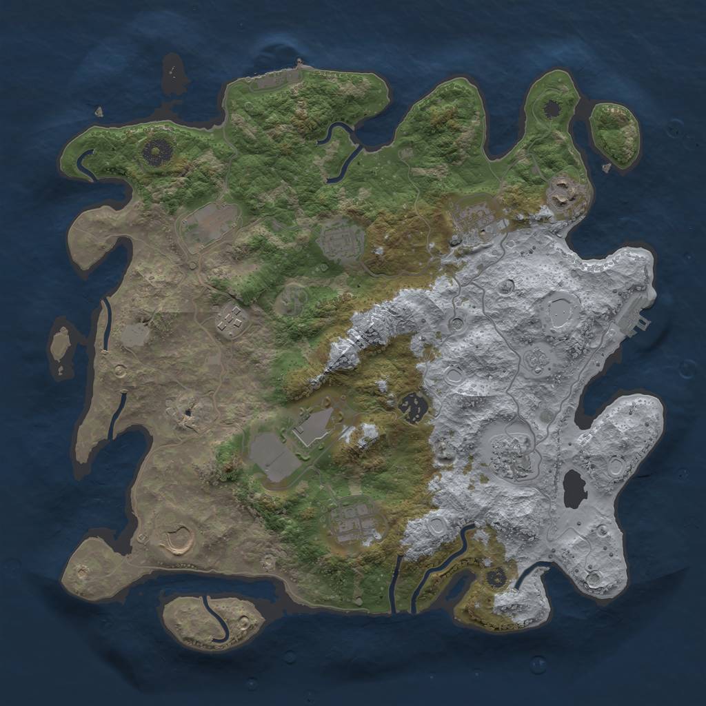 Rust Map: Procedural Map, Size: 3700, Seed: 33120002, 17 Monuments