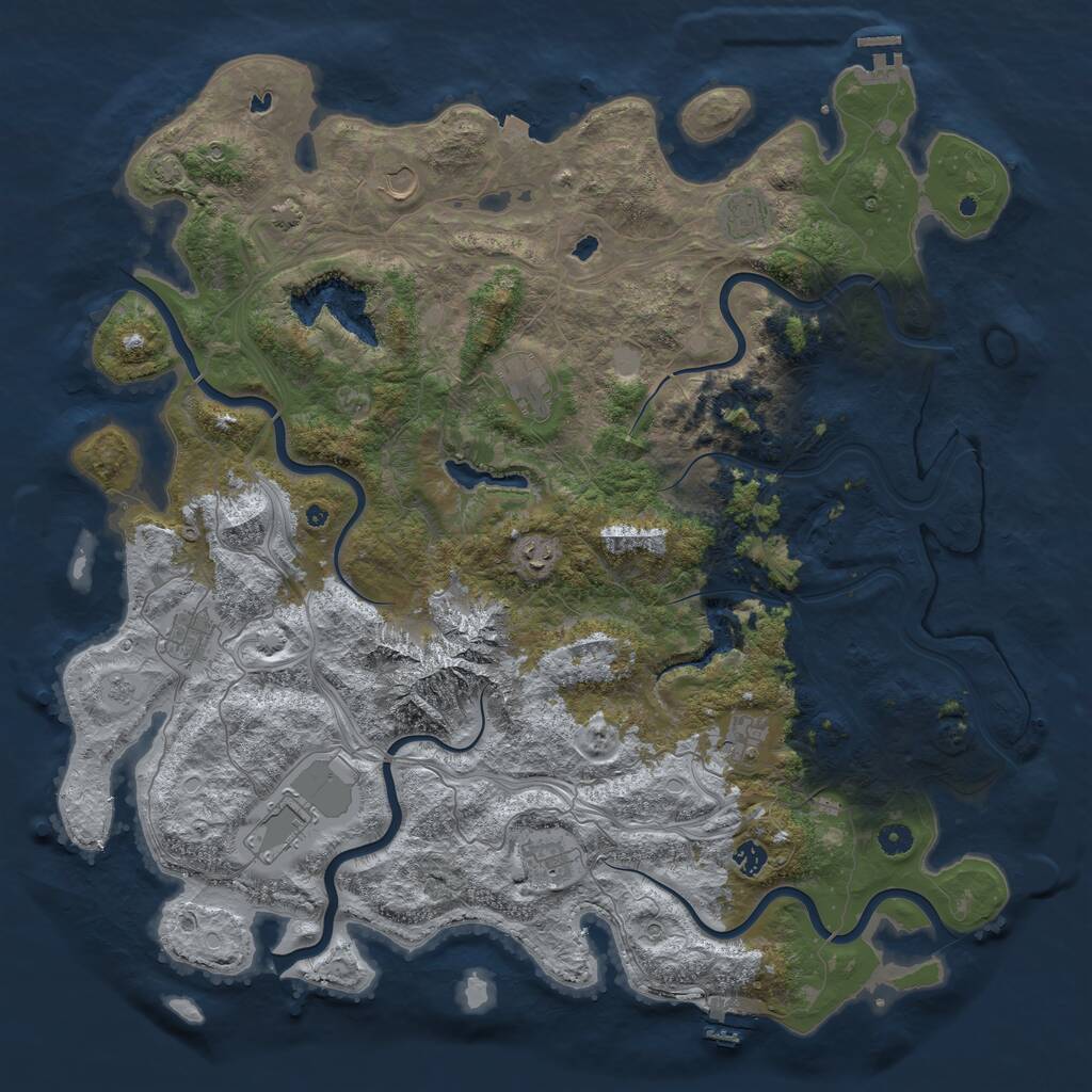 Rust Map: Procedural Map, Size: 5000, Seed: 500031, 16 Monuments
