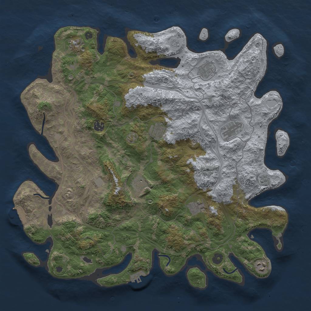 Rust Map: Procedural Map, Size: 4300, Seed: 888842, 18 Monuments