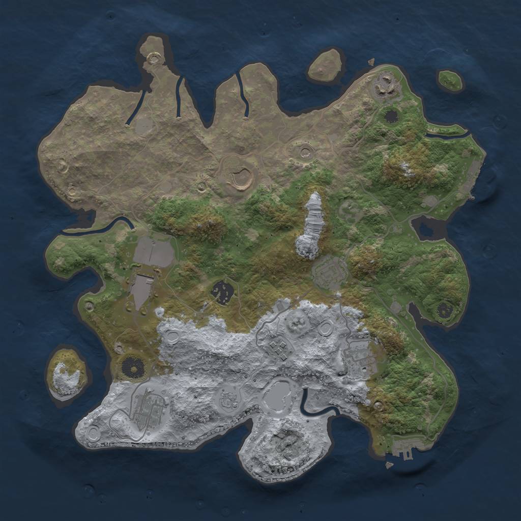 Rust Map: Procedural Map, Size: 3500, Seed: 385673, 17 Monuments