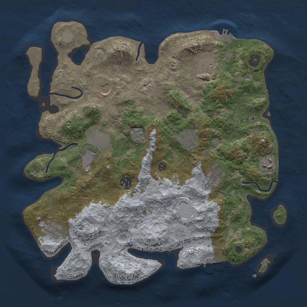 Rust Map: Procedural Map, Size: 3700, Seed: 1922123719, 18 Monuments