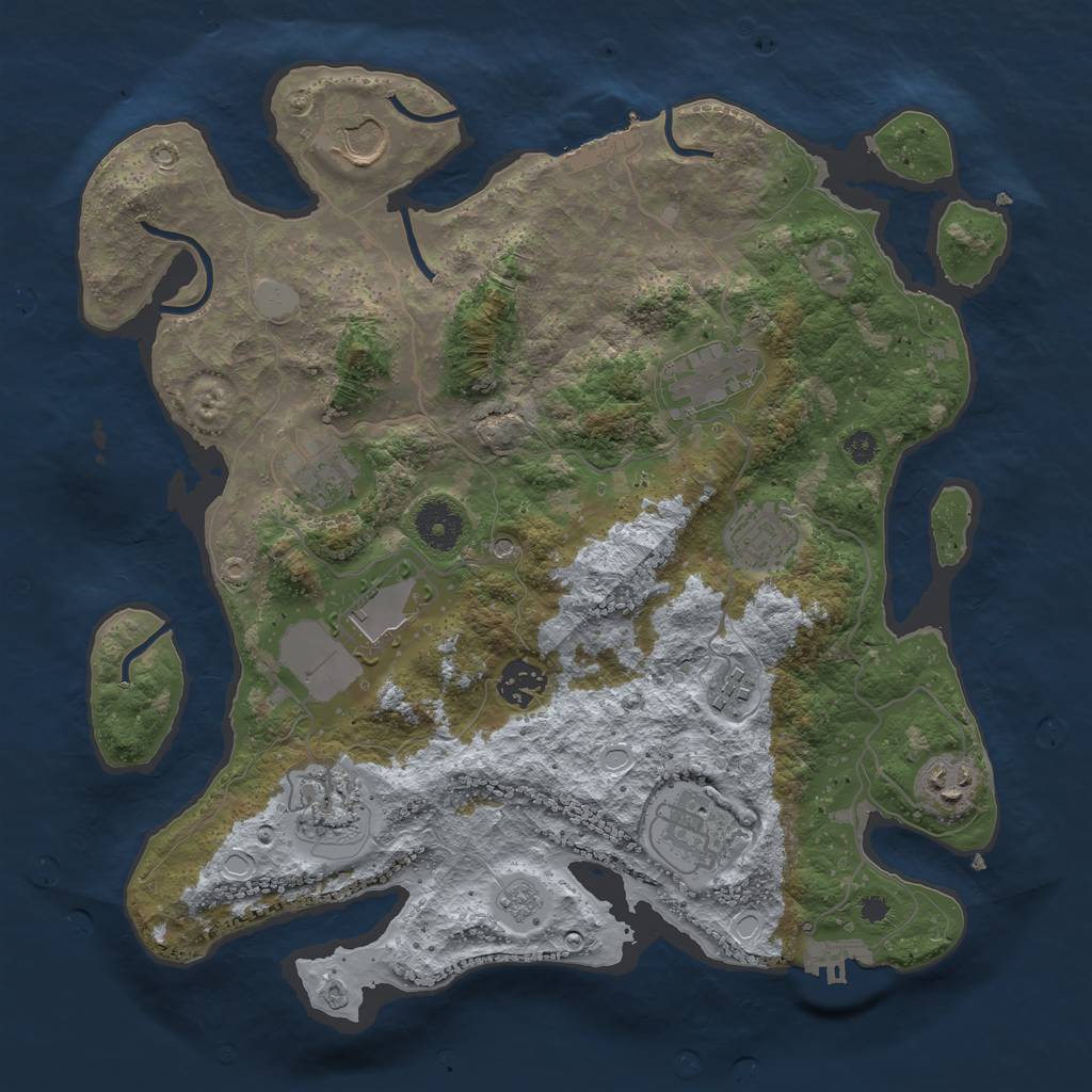 Rust Map: Procedural Map, Size: 3500, Seed: 2075421, 19 Monuments