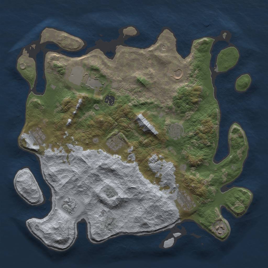 Rust Map: Barren, Size: 3900, Seed: 689777, 13 Monuments