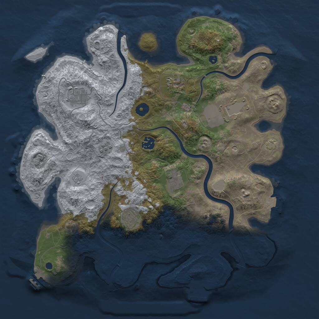 Rust Map: Procedural Map, Size: 3700, Seed: 2136420690, 13 Monuments