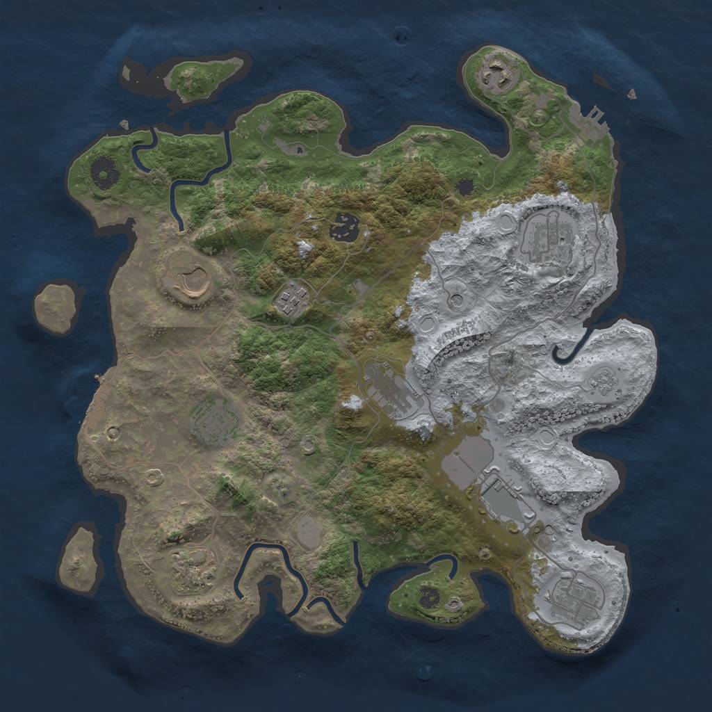 Rust Map: Procedural Map, Size: 3500, Seed: 1713526223, 19 Monuments