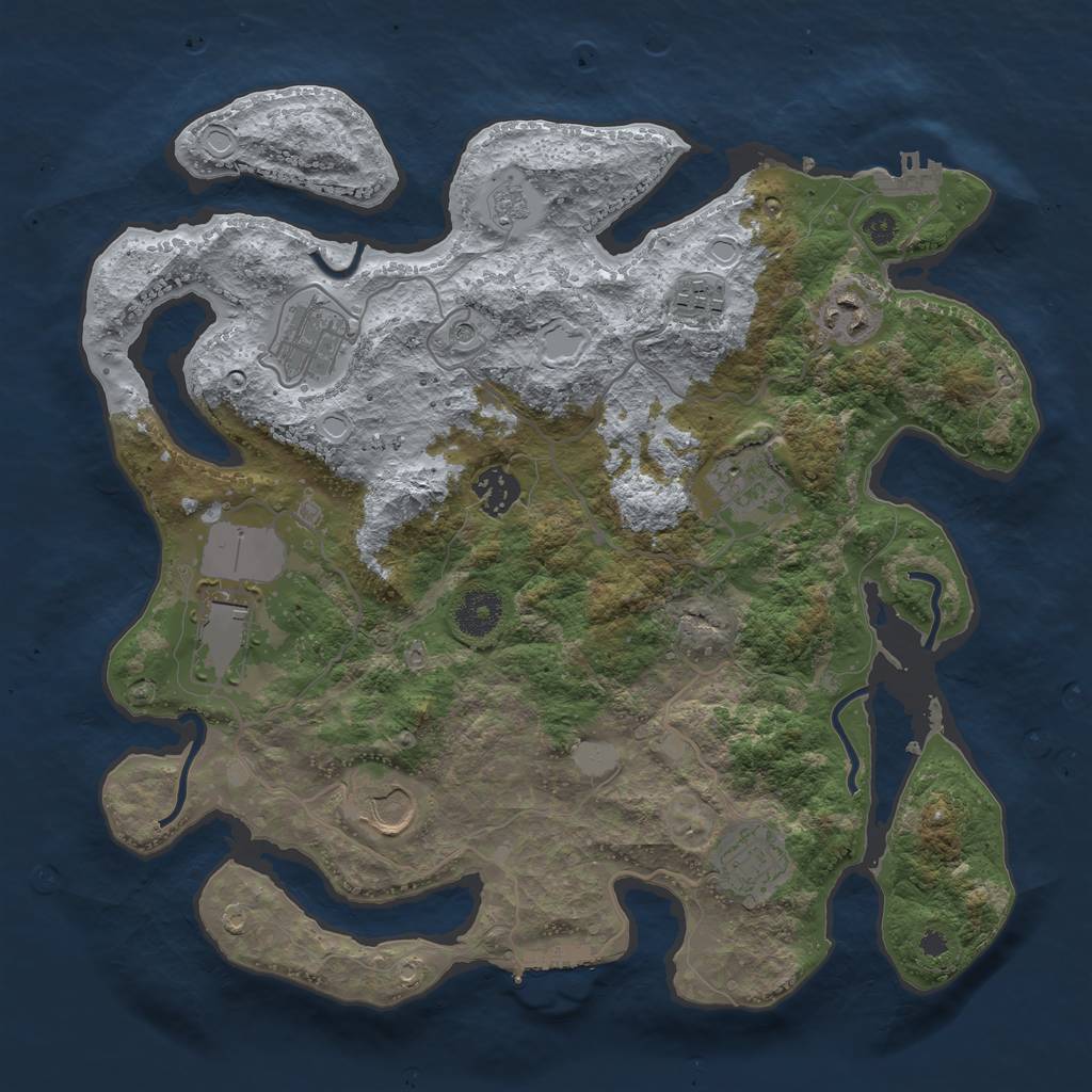 Rust Map: Procedural Map, Size: 3500, Seed: 2255097, 17 Monuments