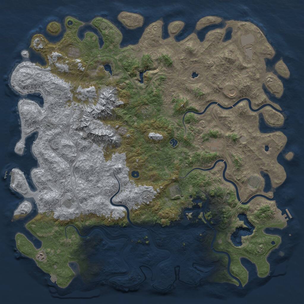 Rust Map: Procedural Map, Size: 6000, Seed: 9877, 17 Monuments