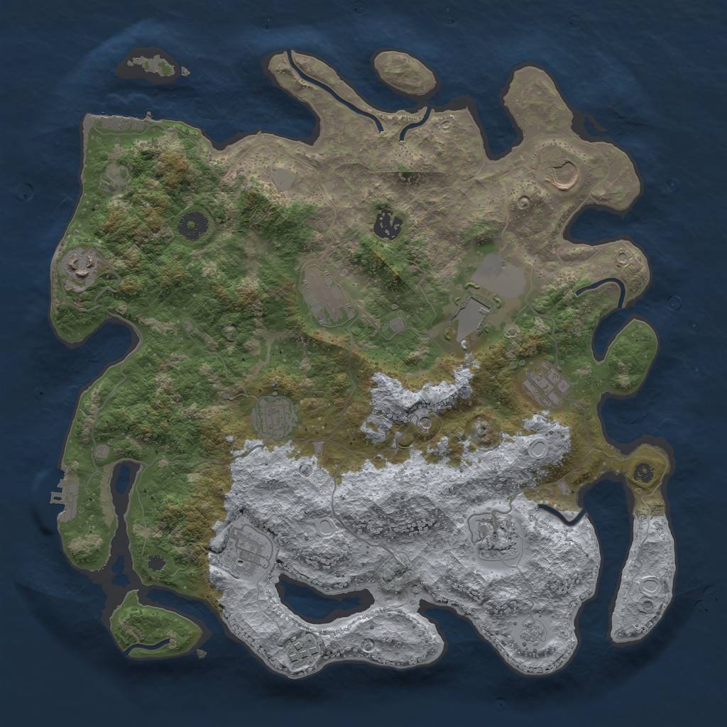 Rust Map: Procedural Map, Size: 3800, Seed: 7987446, 17 Monuments