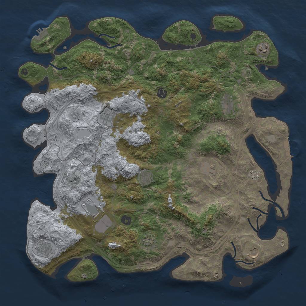 Rust Map: Procedural Map, Size: 4500, Seed: 970951437, 20 Monuments