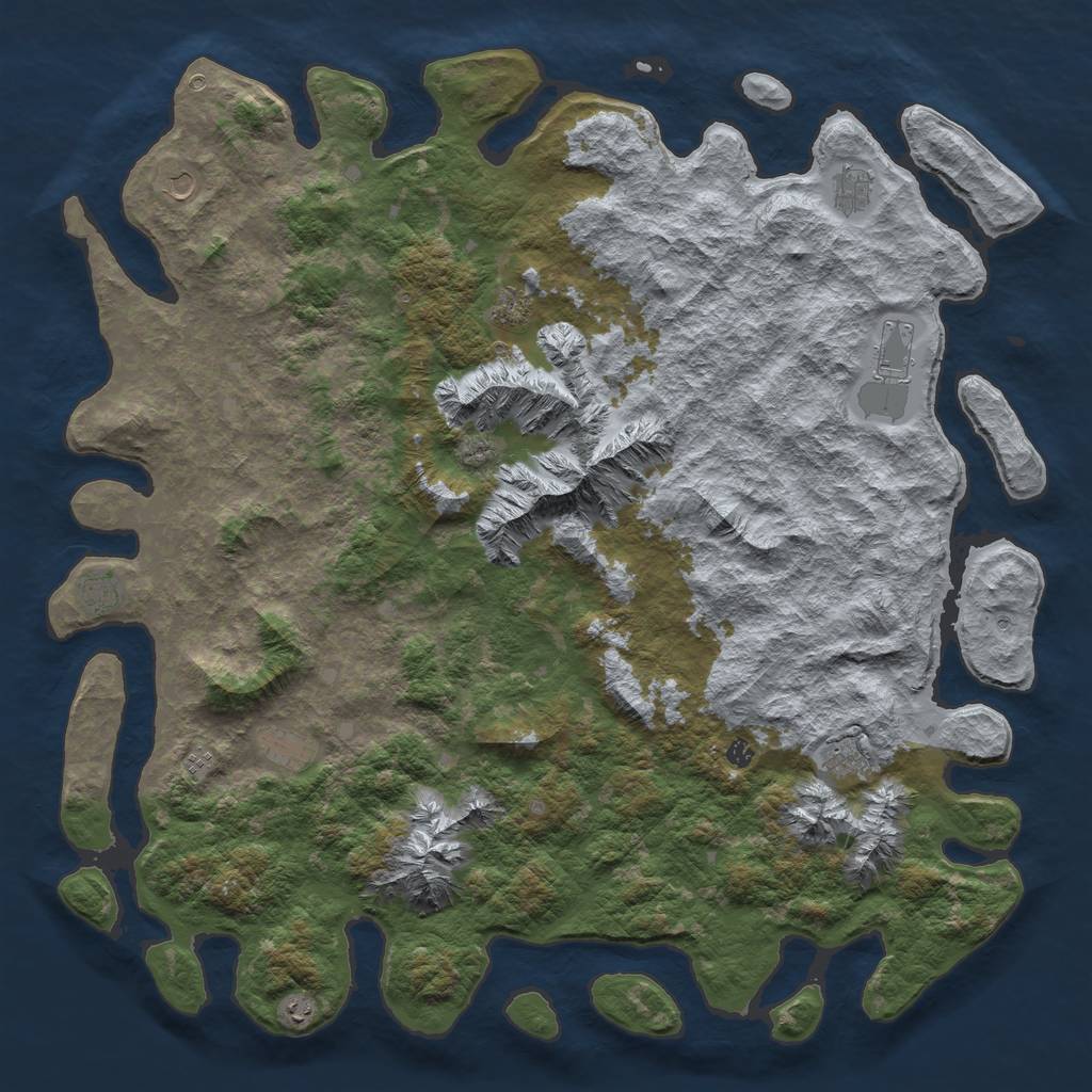 Rust Map: Barren, Size: 6000, Seed: 407748571, 13 Monuments