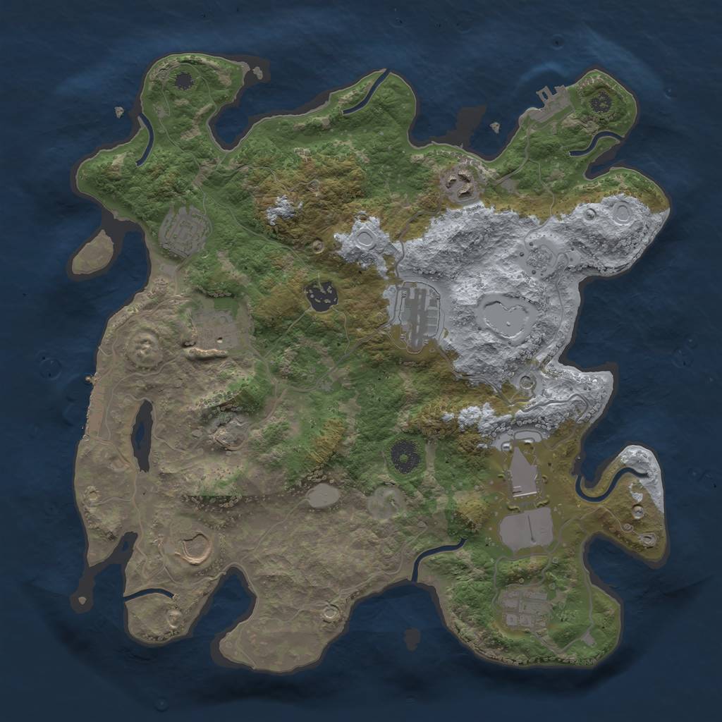 Rust Map: Procedural Map, Size: 3500, Seed: 654389433, 17 Monuments