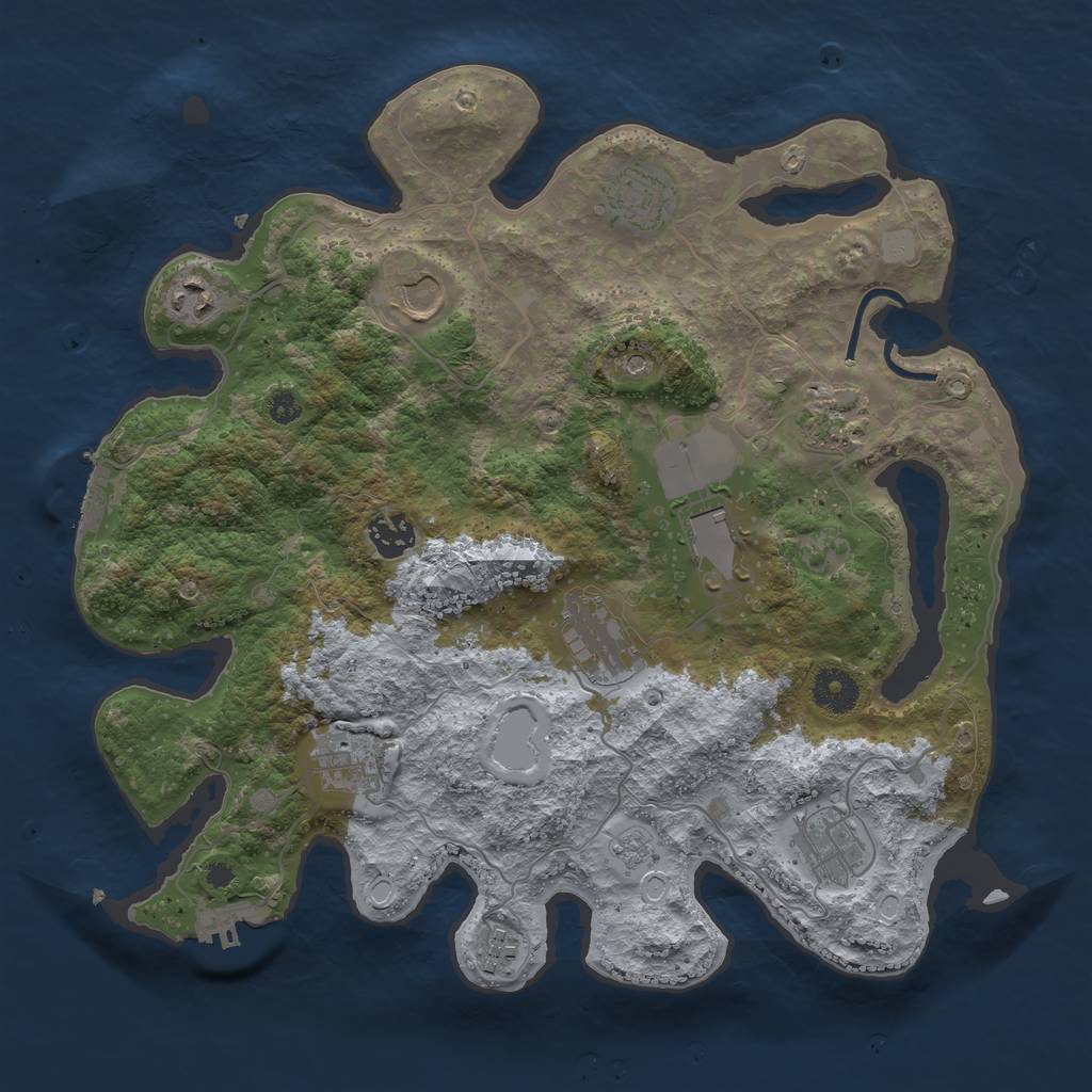 Rust Map: Procedural Map, Size: 3600, Seed: 45558845, 17 Monuments