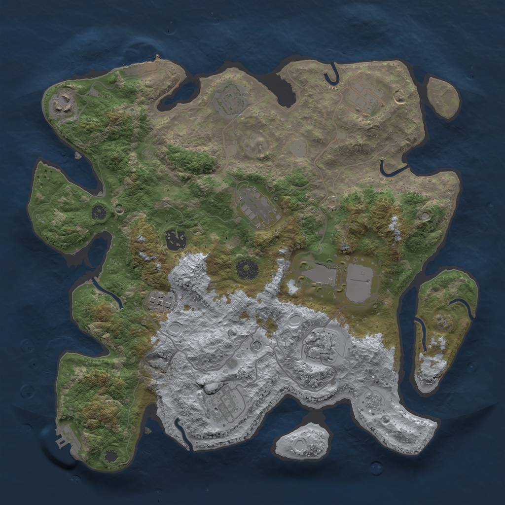 Rust Map: Procedural Map, Size: 3500, Seed: 593232, 18 Monuments