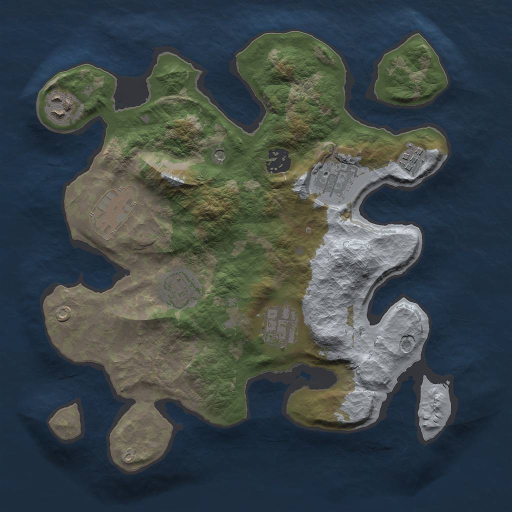 Rust Map: Barren, Size: 3000, Seed: 1454898, 10 Monuments