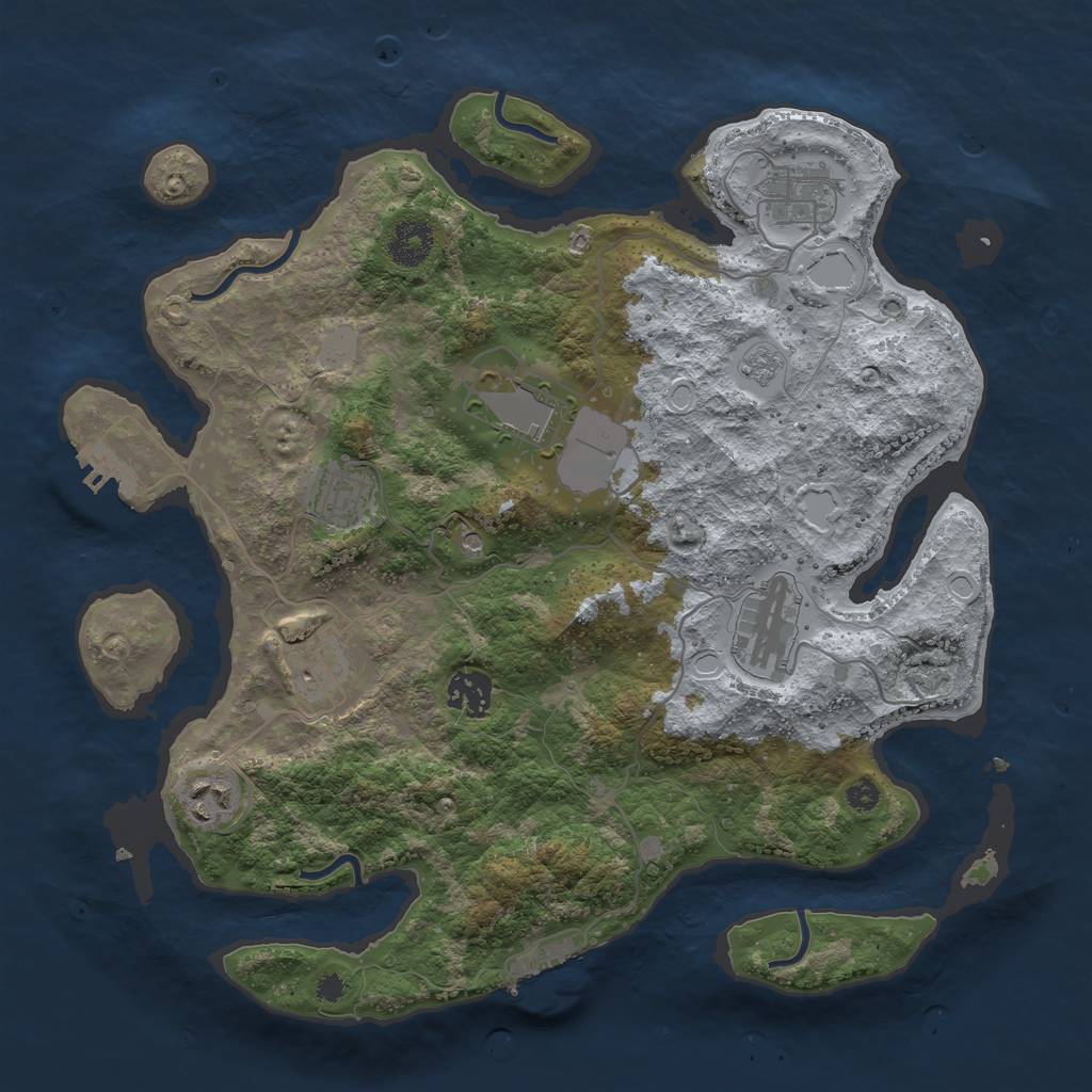 Rust Map: Procedural Map, Size: 3500, Seed: 26443781, 16 Monuments
