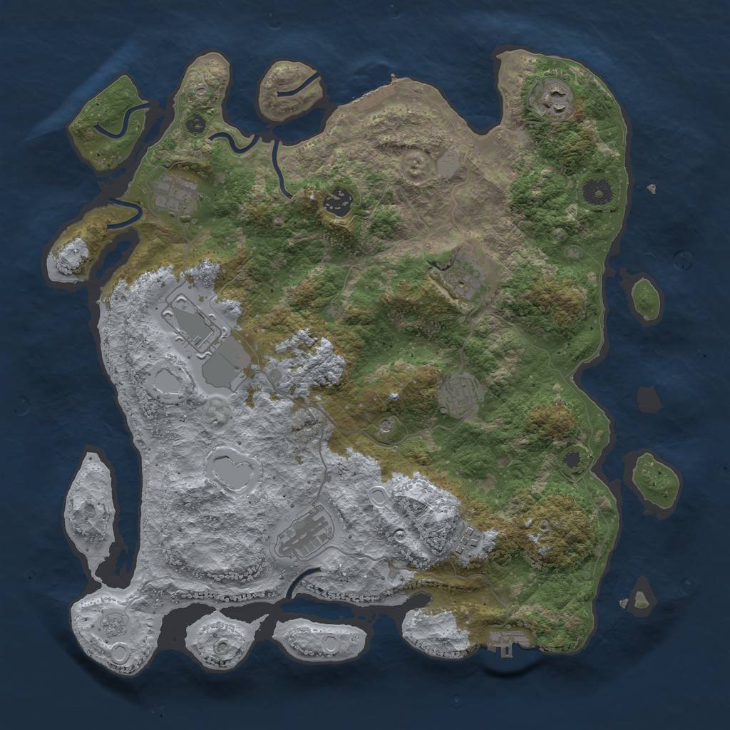 Rust Map: Procedural Map, Size: 3850, Seed: 92313543, 17 Monuments