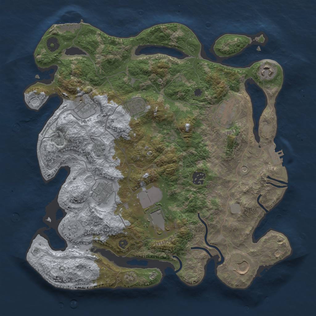 Rust Map: Procedural Map, Size: 3500, Seed: 127729, 18 Monuments
