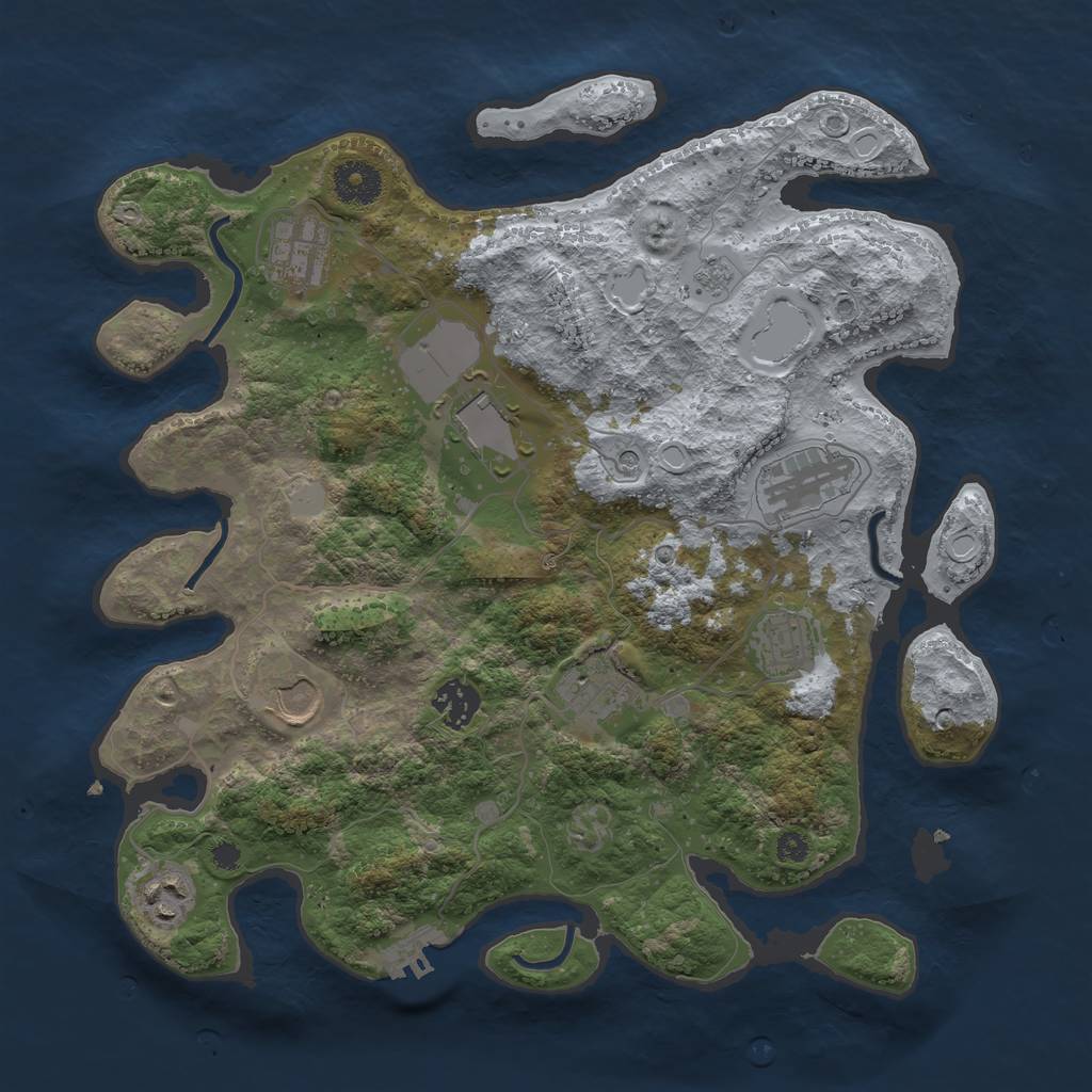 Rust Map: Procedural Map, Size: 3500, Seed: 77587591, 16 Monuments
