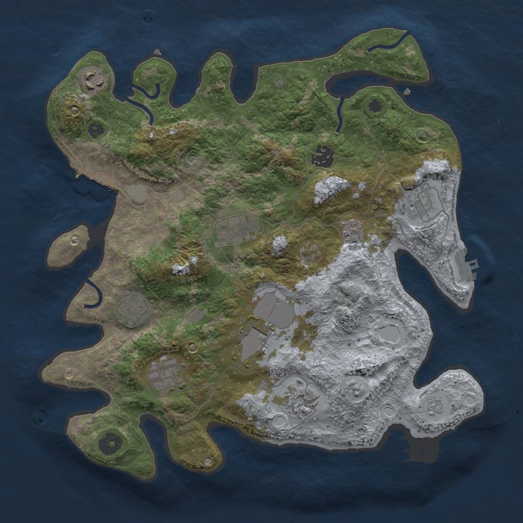Rust Map: Procedural Map, Size: 3500, Seed: 1239667151, 18 Monuments