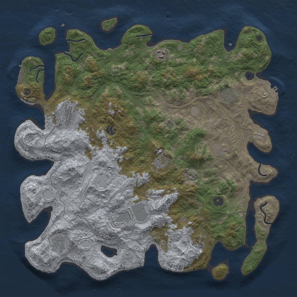 Rust Map: Procedural Map, Size: 4500, Seed: 1056667305, 19 Monuments