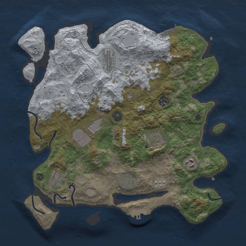Rust Map: Procedural Map, Size: 3500, Seed: 80696490, 17 Monuments