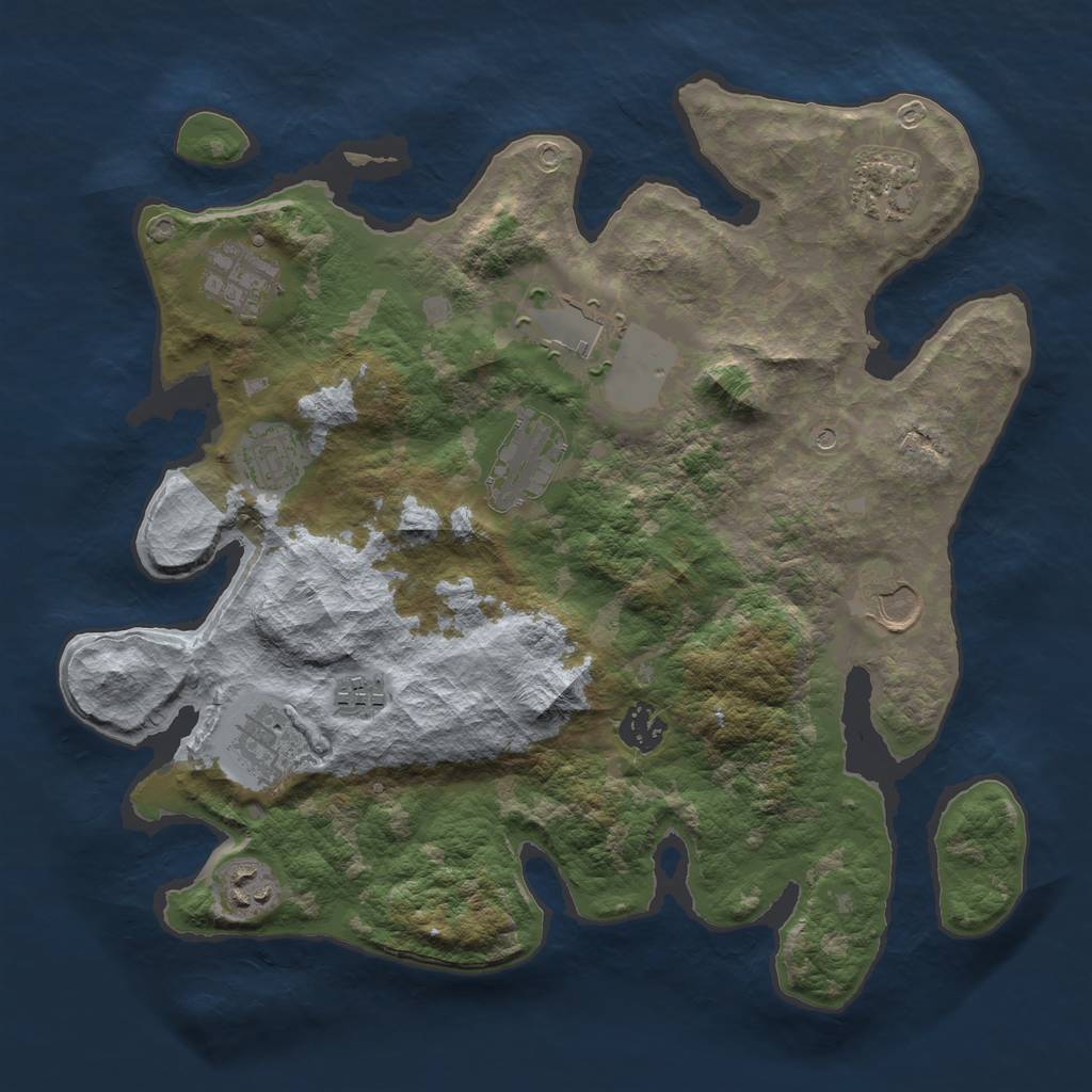 Rust Map: Barren, Size: 3500, Seed: 26687, 13 Monuments