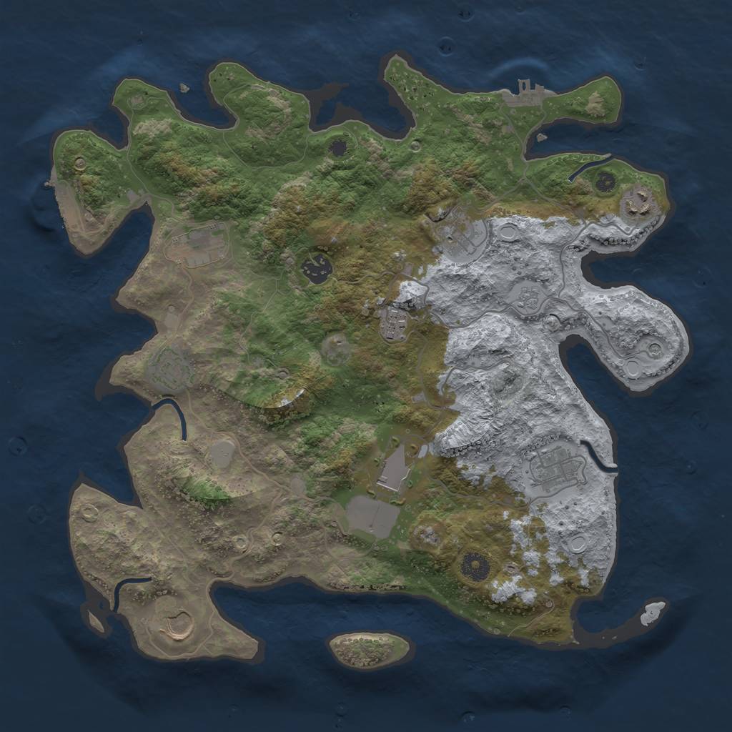 Rust Map: Procedural Map, Size: 3800, Seed: 1783968004, 18 Monuments