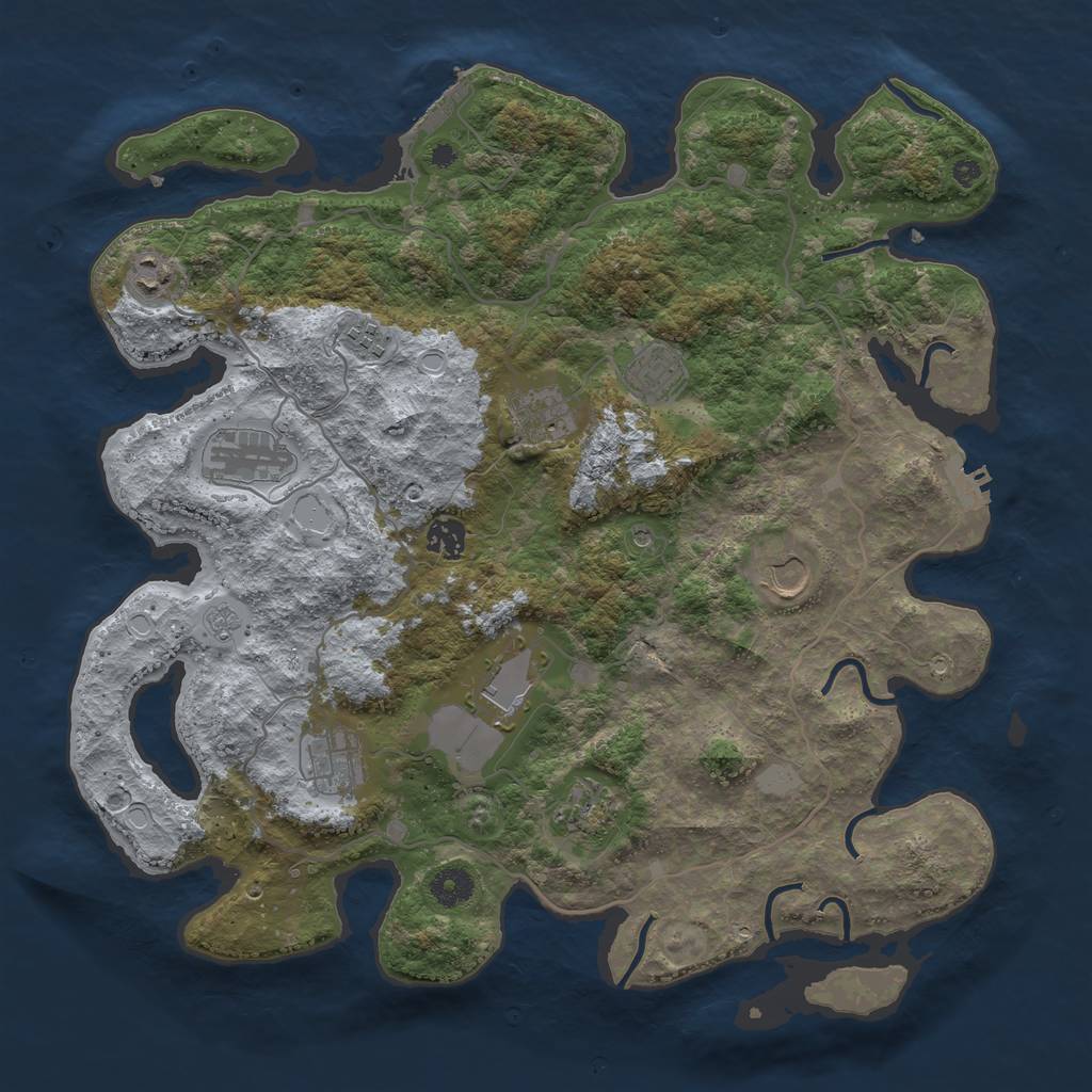 Rust Map: Procedural Map, Size: 4000, Seed: 870334589, 19 Monuments