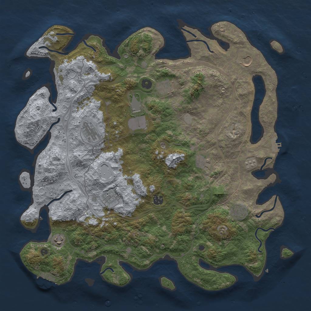 Rust Map: Procedural Map, Size: 4500, Seed: 2141396711, 19 Monuments