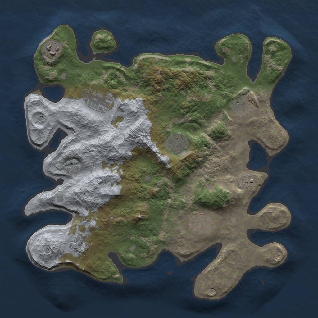 Rust Map: Barren, Size: 3333, Seed: 26442, 10 Monuments