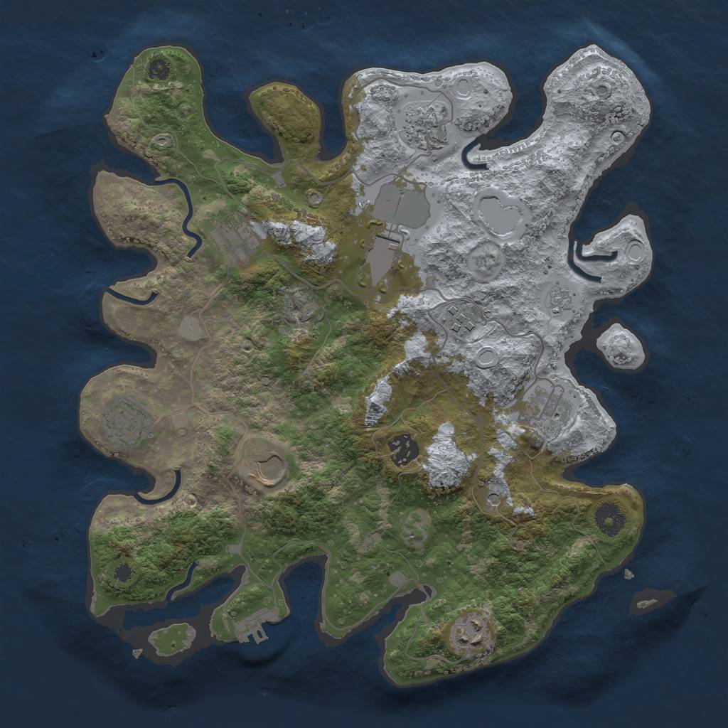 Rust Map: Procedural Map, Size: 3500, Seed: 383845572, 17 Monuments