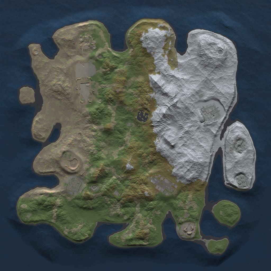 Rust Map: Barren, Size: 3500, Seed: 1419764641, 12 Monuments