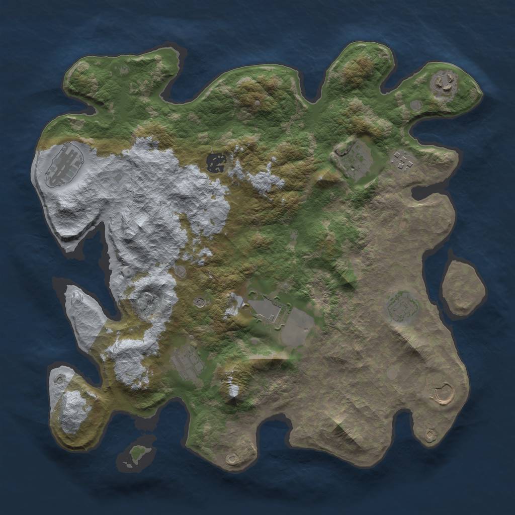 Rust Map: Barren, Size: 3700, Seed: 722465477, 12 Monuments