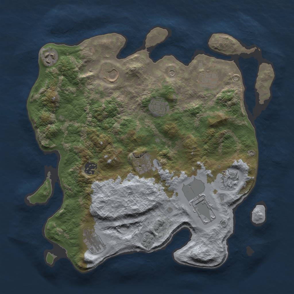 Rust Map: Barren, Size: 3500, Seed: 758628831, 13 Monuments