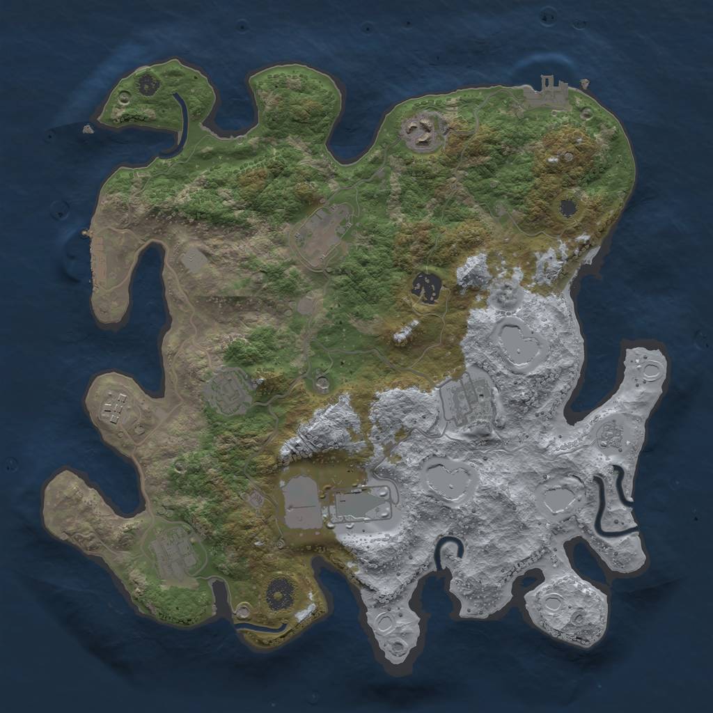 Rust Map: Procedural Map, Size: 3500, Seed: 1300355214, 17 Monuments