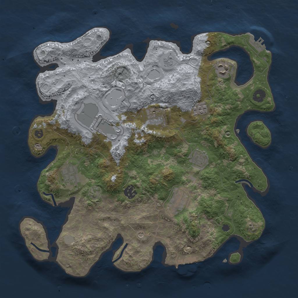 Rust Map: Procedural Map, Size: 3500, Seed: 2036208140, 17 Monuments