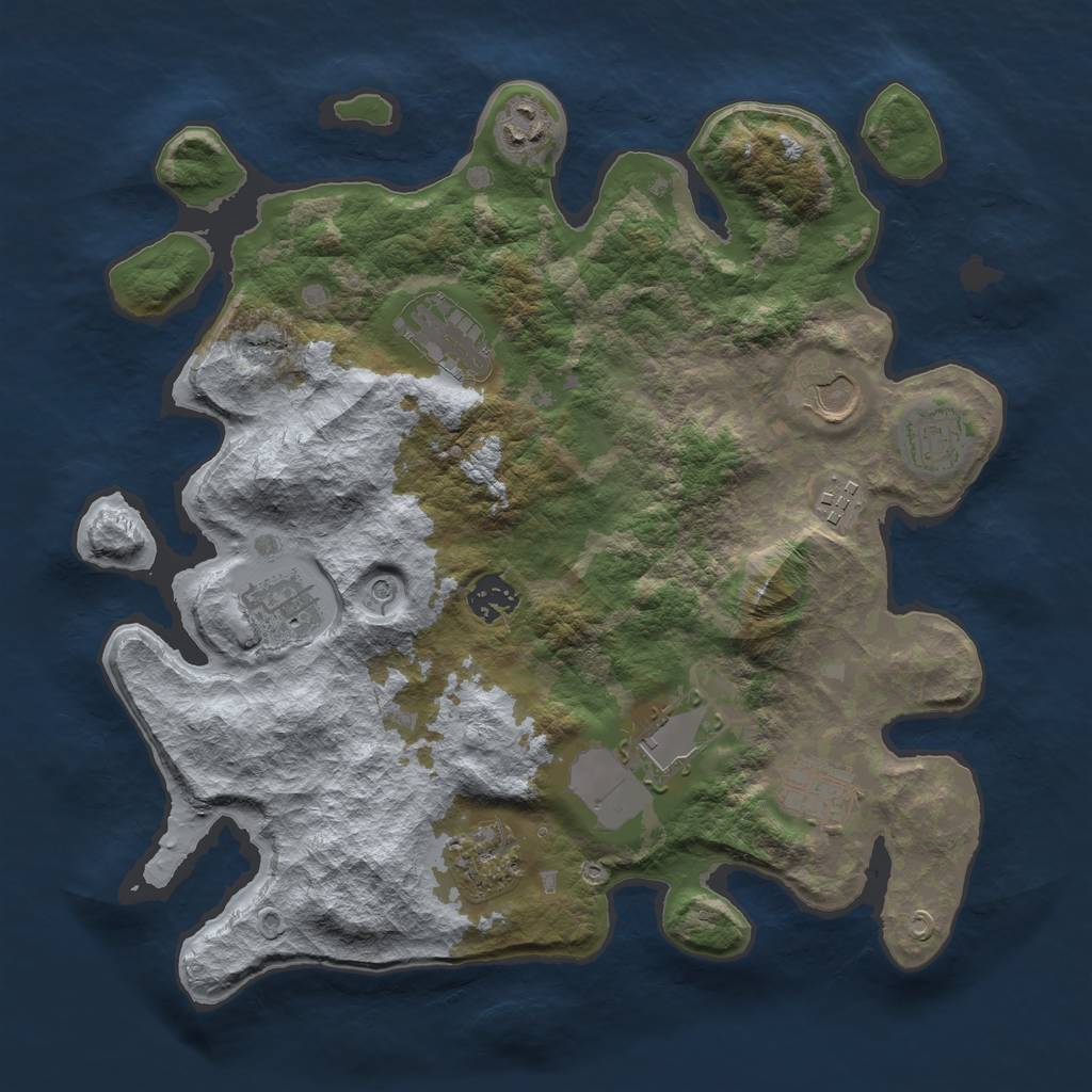 Rust Map: Barren, Size: 3500, Seed: 164270644, 13 Monuments