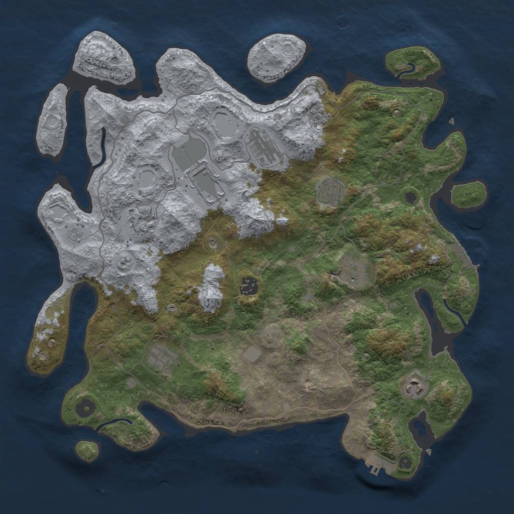 Rust Map: Procedural Map, Size: 4050, Seed: 1909165309, 18 Monuments