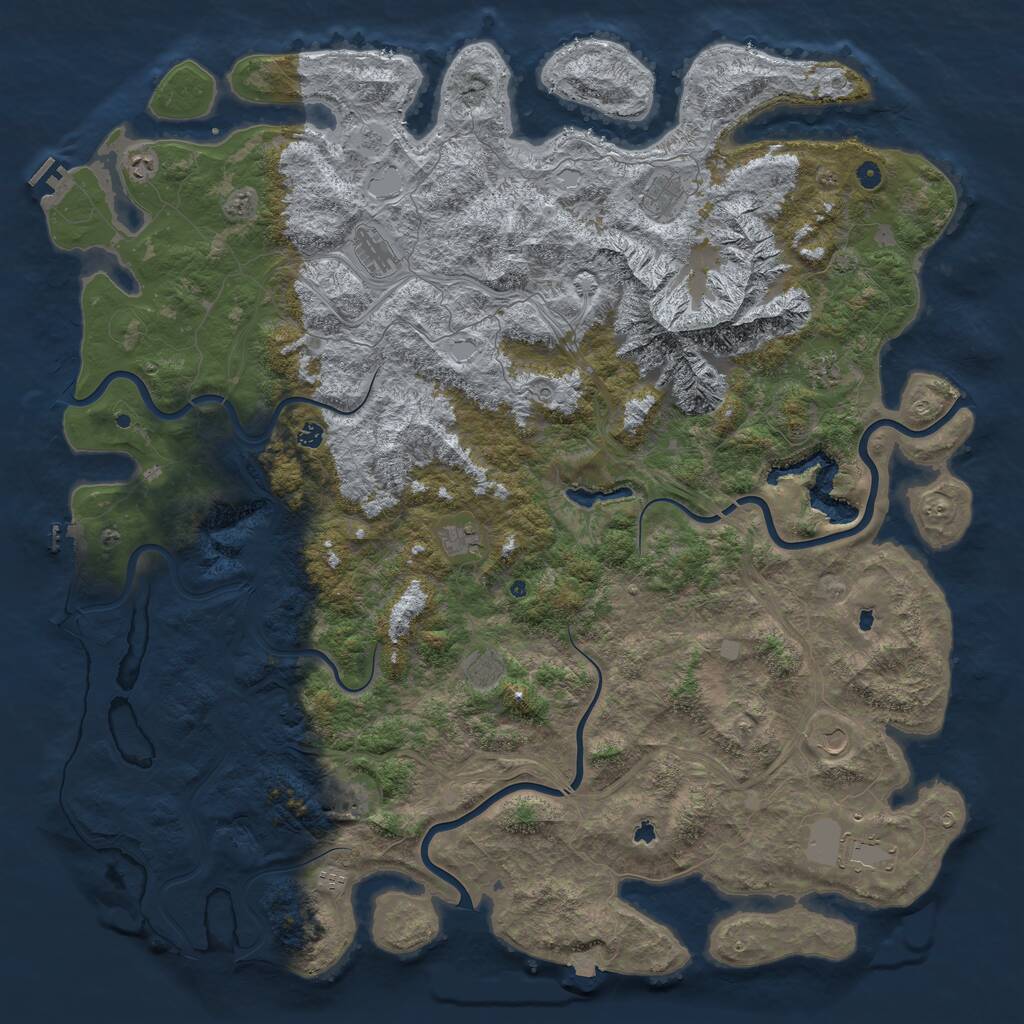 Rust Map: Procedural Map, Size: 6000, Seed: 6669, 17 Monuments
