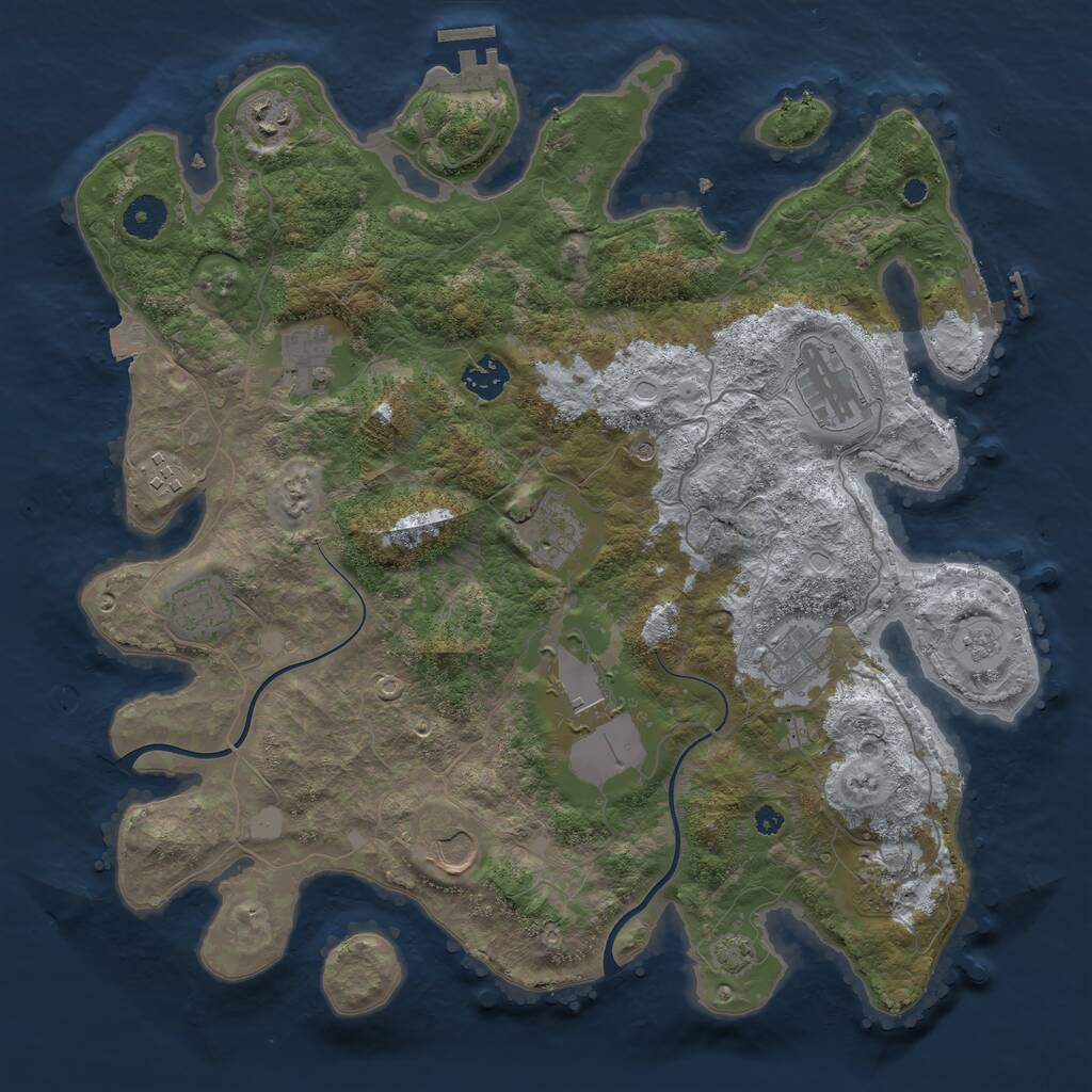 Rust Map: Procedural Map, Size: 3800, Seed: 1186222459, 17 Monuments