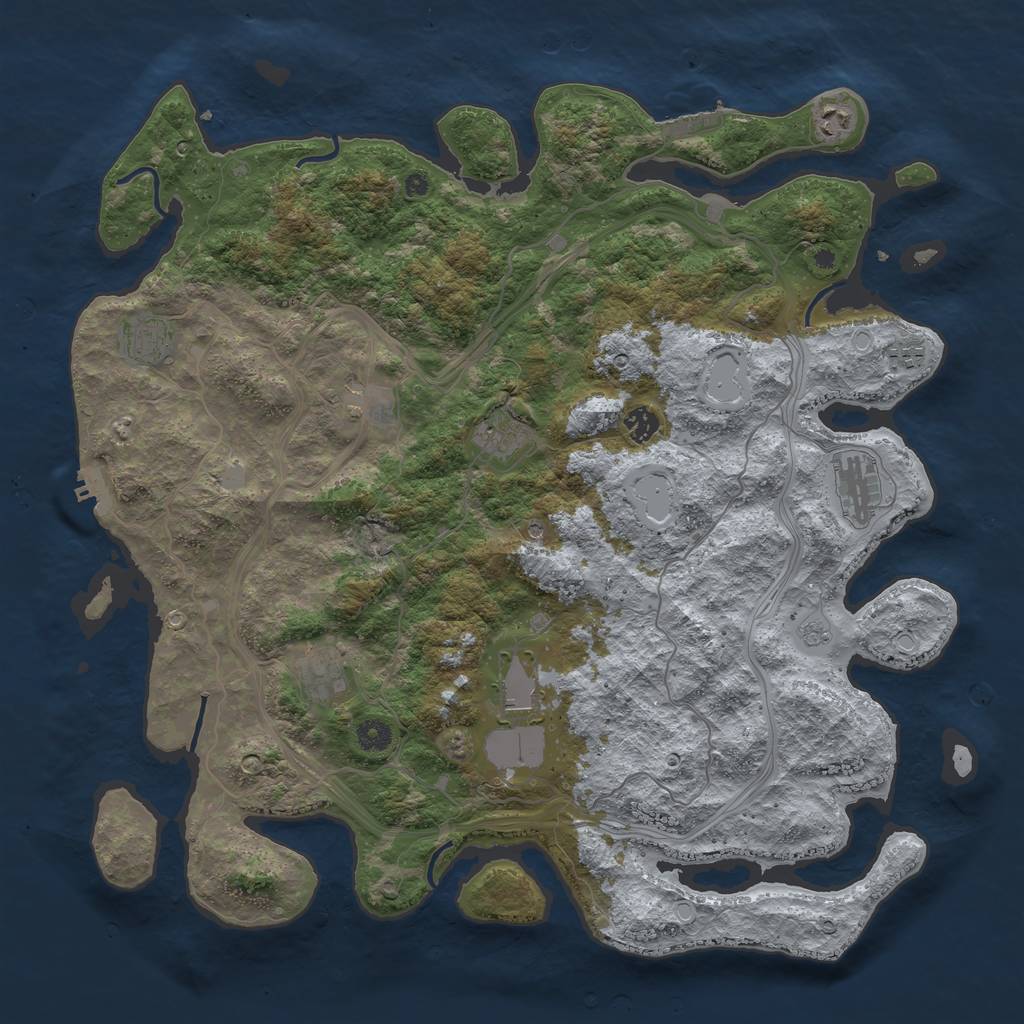 Rust Map: Procedural Map, Size: 4500, Seed: 2139553963, 18 Monuments