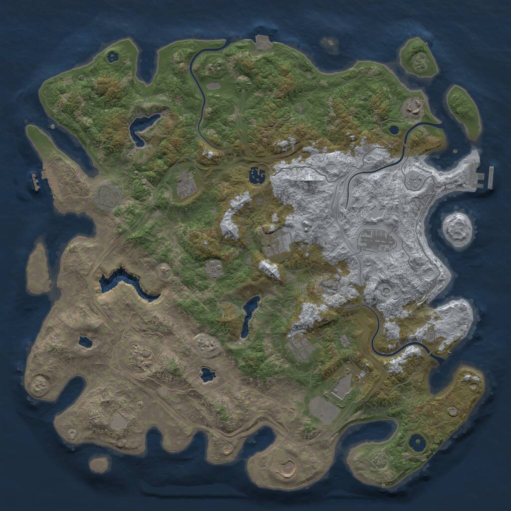 Rust Map: Procedural Map, Size: 4500, Seed: 1225966362, 17 Monuments